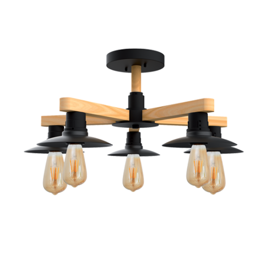 PHIL CEILING LAMP 5xE27 BLACK/WOOD PHIL CEILING LAMP 5xE27 BLACK/WOOD